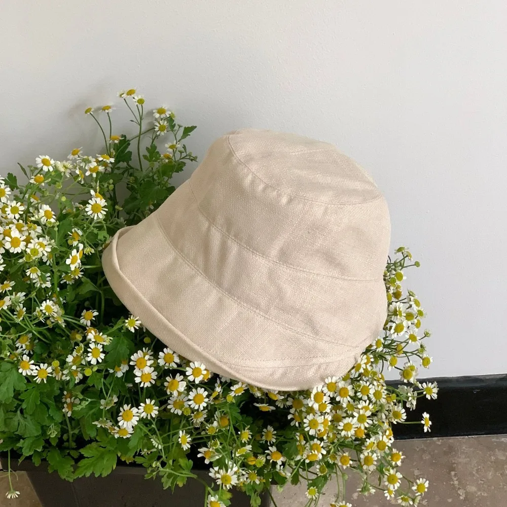 

Quick-dry Roll Rim Fisherman Hat Sunscreen Sunshade Flax Sun Hat UV Protection Solid Color Japanese Style Bucket Cap