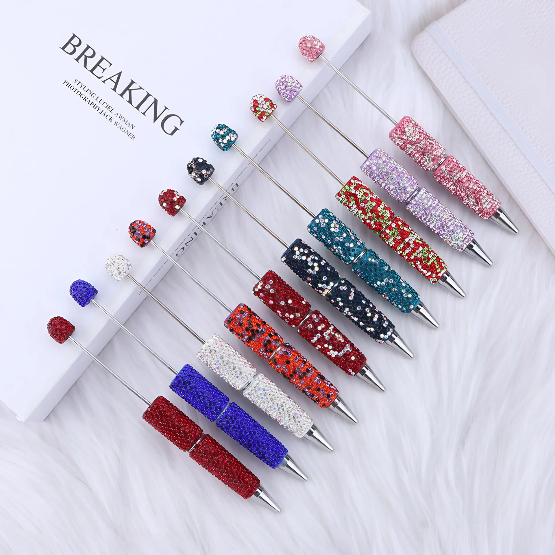 Imagem -02 - Completa Diamante Bead Caneta Esferográfica Caneta Frisada Caneta Gradiente Beadable Luxo Glitter Papelaria Material Escolar e de Escritório 10 Pcs