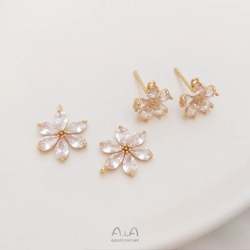 

Подвеска-цветок из 14-каратного золота с цирконами, маленький цветок с жемчужными серьгами-гвоздиками, материалы для изготовления ювелирных изделий своими руками