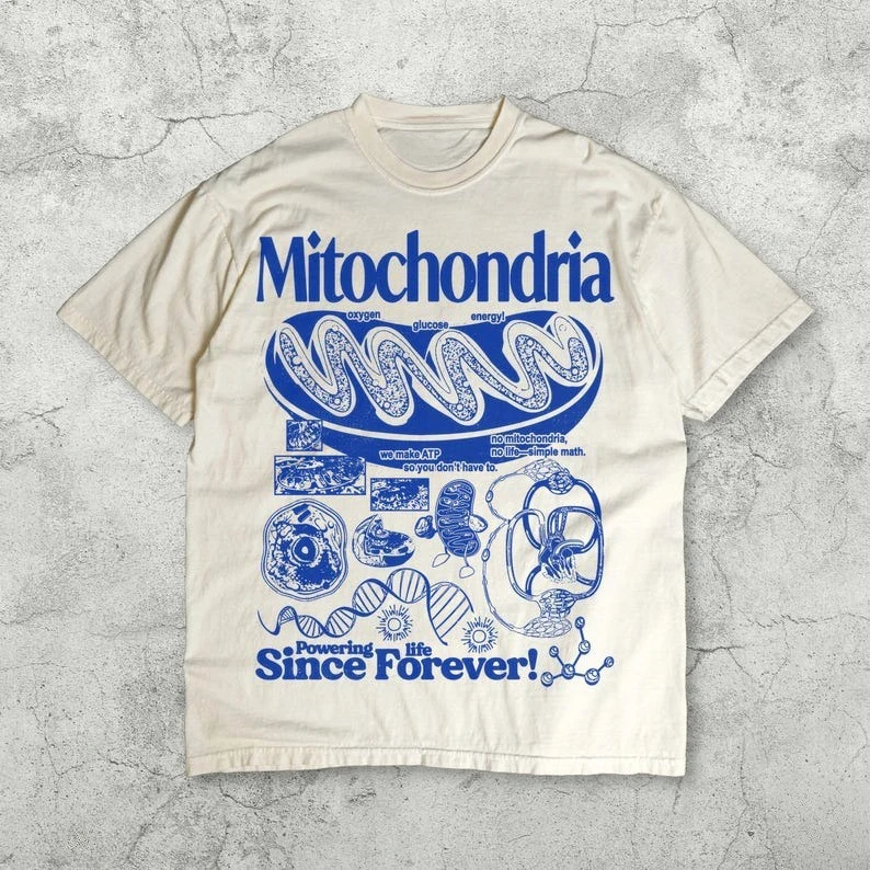 Hot Sale Mitochondria Vintage Science T-shirt Retro Biology Graphic Tee 90s Academic Cell Diagram Tee Men Women Vintage T-shirt