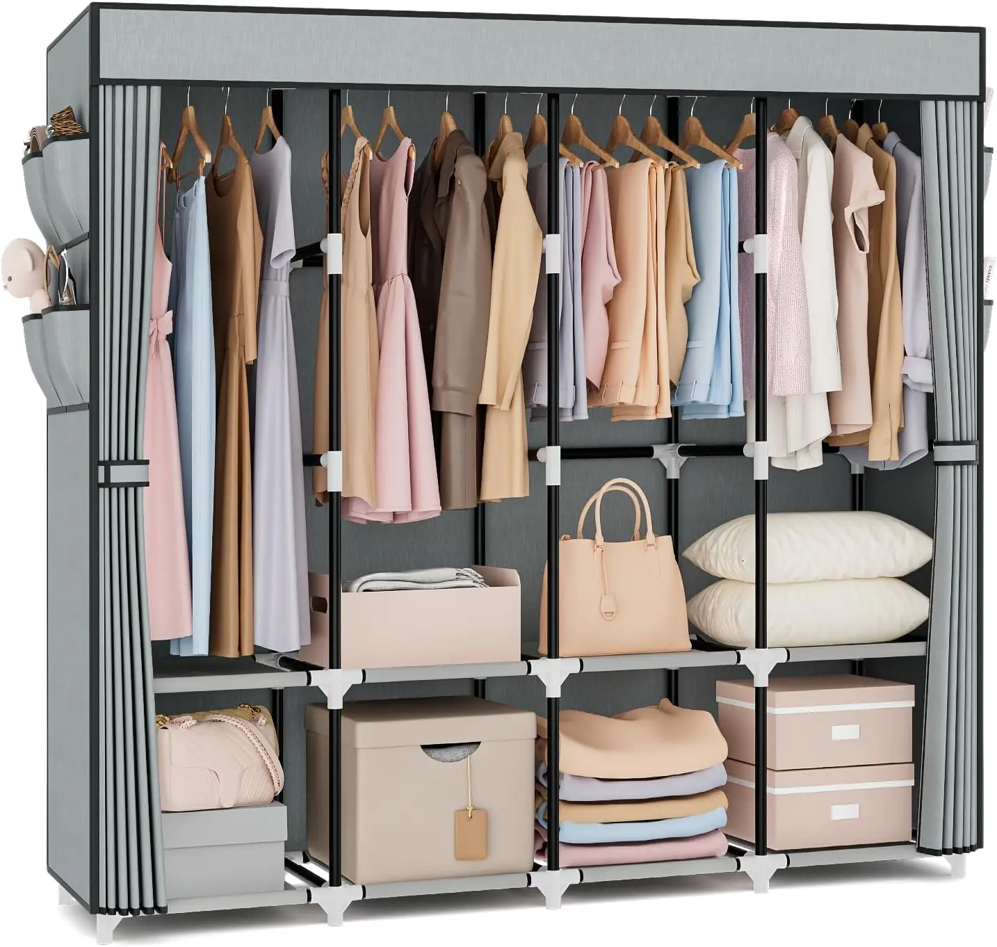 

Portable Closet for Hanging Clothes 67 Inch Wide Large Capacity Portable Wardrobe Closet with Cover 4 Storage Shelves and 4 Hang