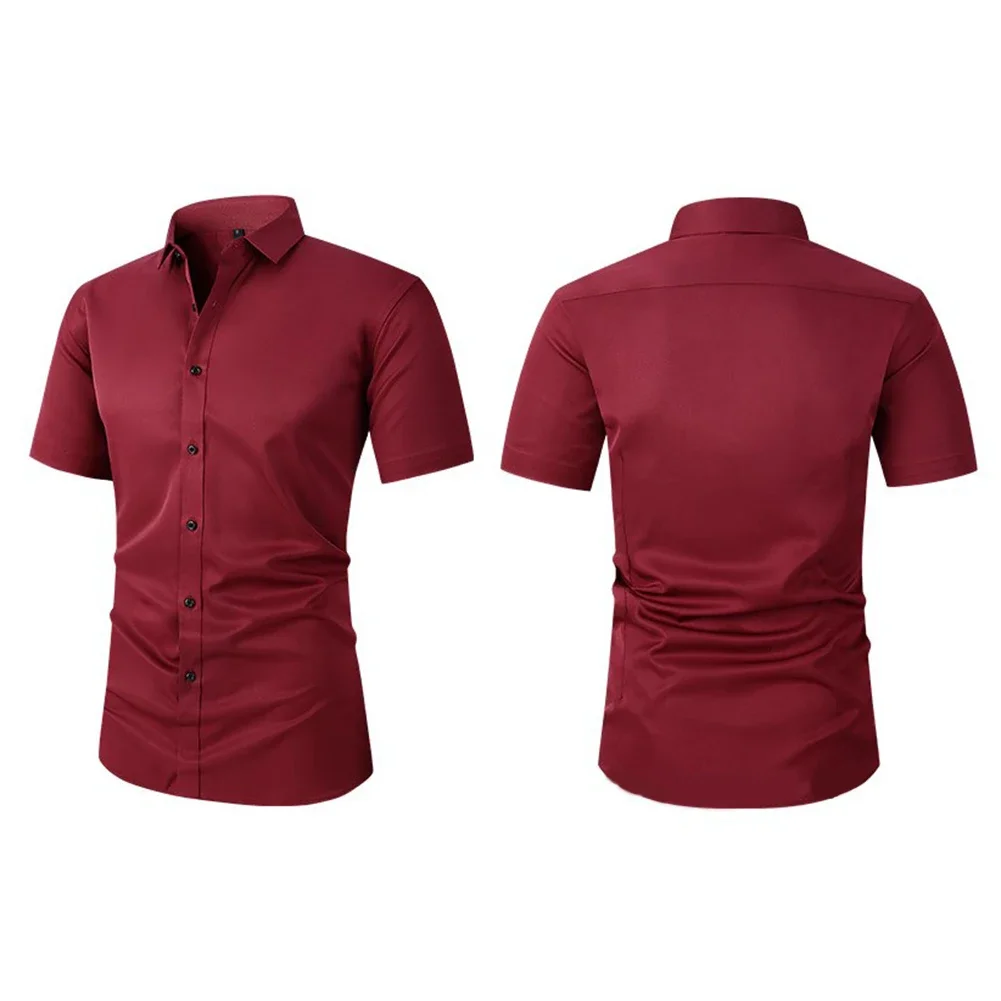 

Practical Men's Shirt Fit Shirt Formal Men Shirts Short Sleeve Solid Color All-match Basic Tops Blouses Business