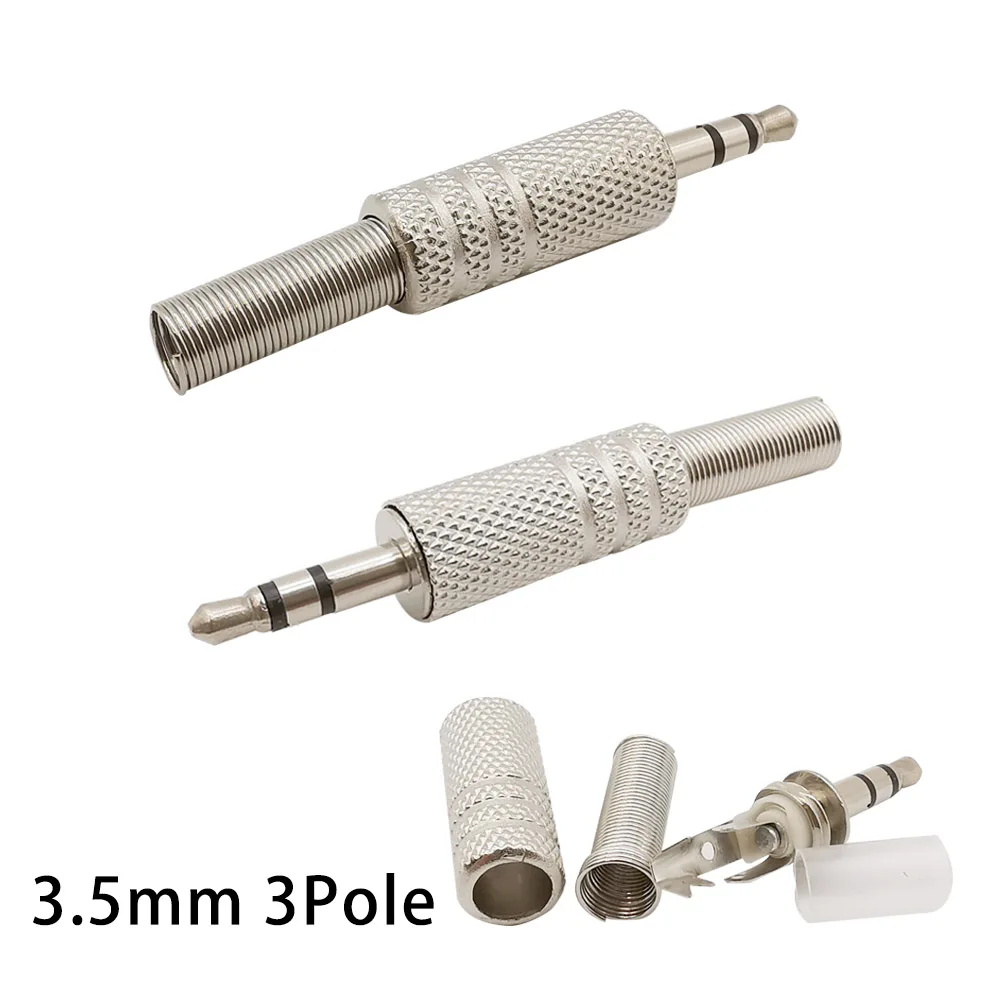 Mono Stereo Audio Solda Cabo Conector, Reparo de Metal, Masculino Headphone Plug, Adaptador Jack, 3.5mm, 2 Pólo, 3 Pólo, 4 Pólo, 5Pcs