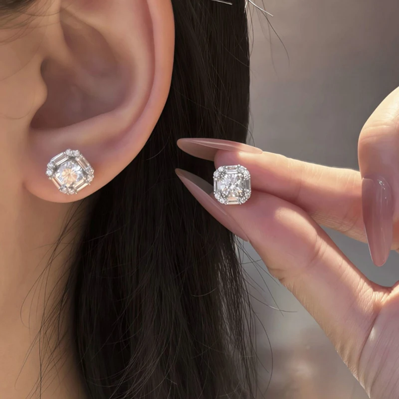 RAPRGOLD GRA Certified 3.5mm Geometric Moissanite Piercing Tassel Dangle Stud Earrings for Women 14K Gold Filled Jewelry Gifts