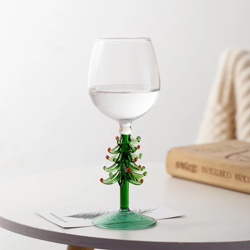 Creative Christmas Glass Cup 3D Christmas Tree Mugs Glass Red Wine Goblet Transparent Milk Coffee Mug Christmas Atmosphere Gift