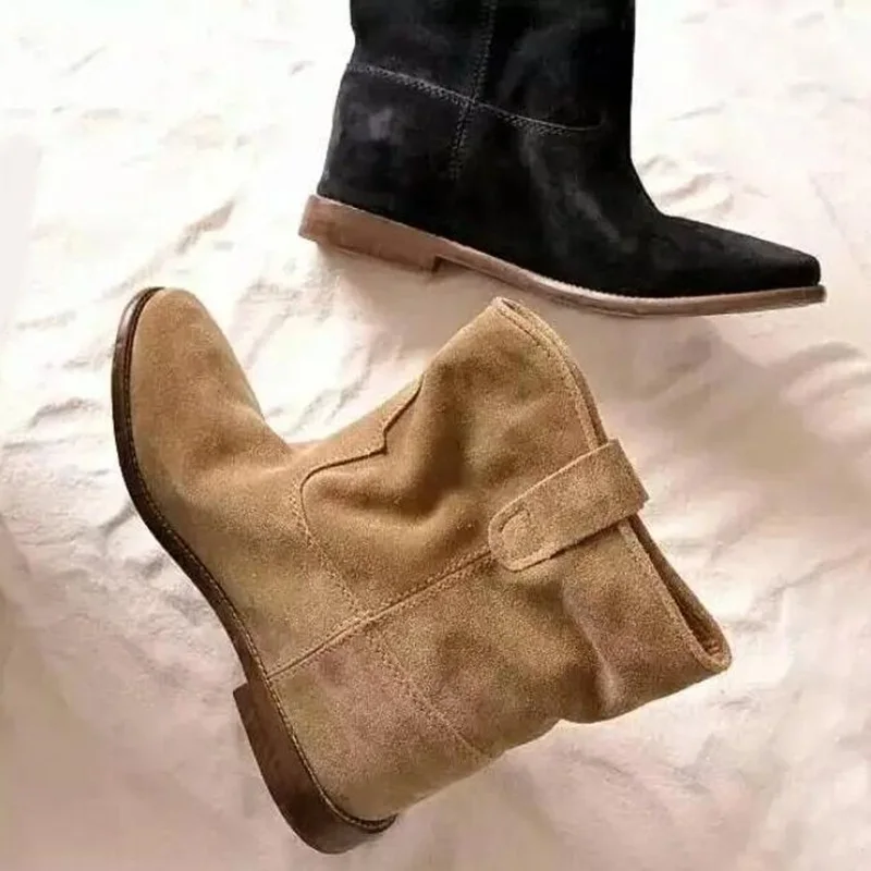 Top Qulity Beige Coffee Black Suede Chelsea Boots Elastic Patchwork Woman Motorcycle Ankle Boots Cowboy Casual Shoes Free Ship