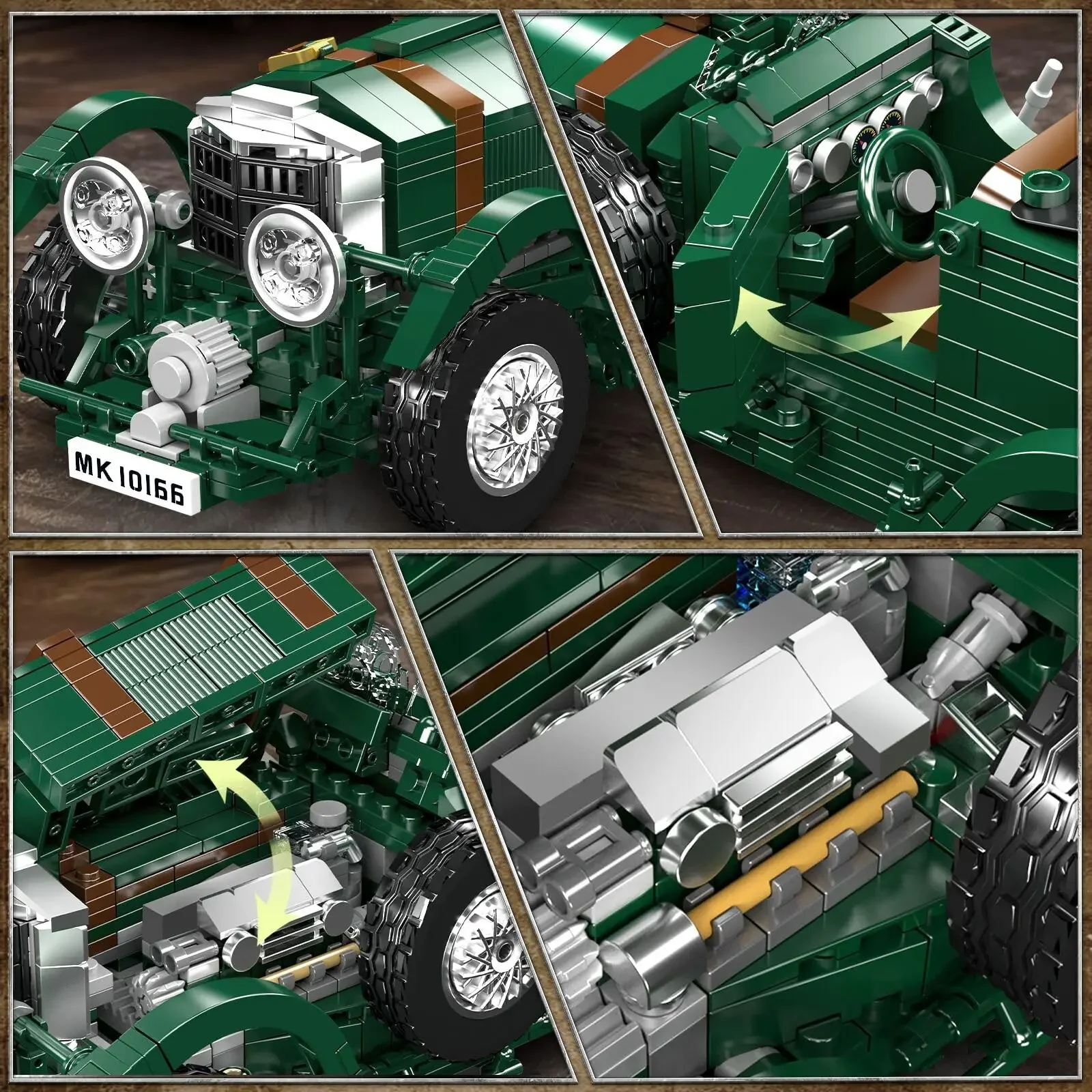 قالب الملك 10166 1147 قطعة الأخضر ريترو خمر سيارة اللبنات الكلاسيكية منفاخ سيارة عتيقة نموذج الجمعية الطوب لعبة أطفال هدية #4