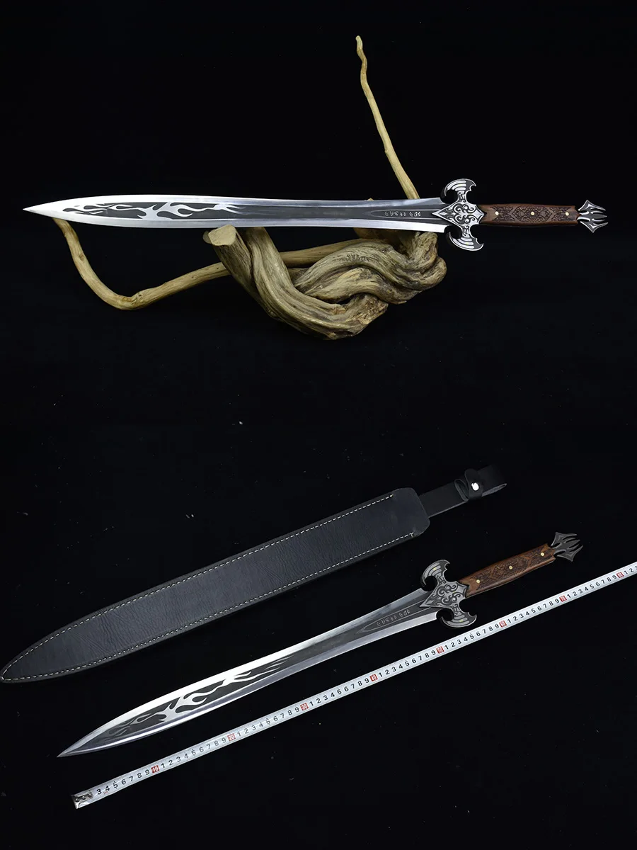 77cm Medieval stainless steel true sword One Steel flame Western Viking True steel European Warrior weapon Martial arts katana