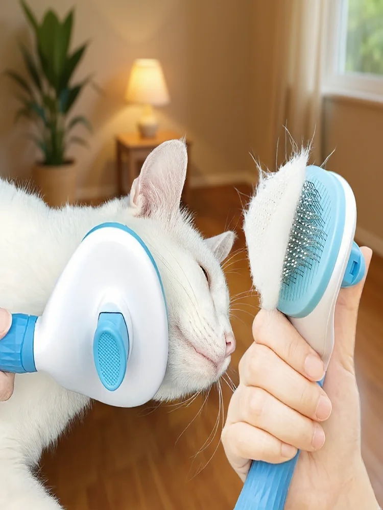 Leicht zu reinigende Hunde- und Katzenpflegebürste – sanfter Haarentfernungs-Massagekamm mit Ein-Knopf-Bedienung, ideal für alle Hunde- und Katzenrassen – Detail 1