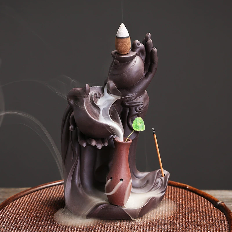 YXY Purple Sand Backflow Incense Burner 2022 Ceramic Incense Sticks Holder Artificial Flower Christmas Home Decor Ornaments