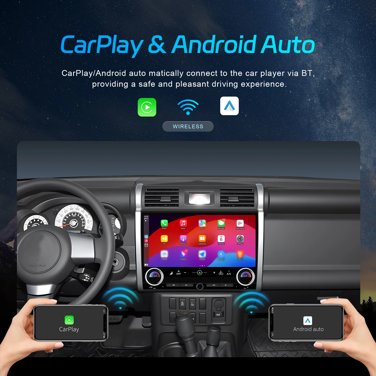 Podofo 15inch Car Android Radio 4+64G For Toyota FJ Cruiser 2005-2013 Carplay Android auto Bluetooth 4G WIFI GPS Car Player