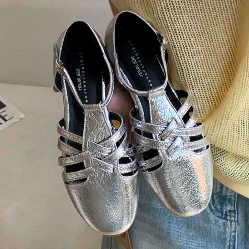 

Высококачественные сандалии на плоской подошве из искусственной замши, женская модная римская обувь с узким ремешком и пряжкой, удобная брендовая дизайнерская обувь с круглым носком