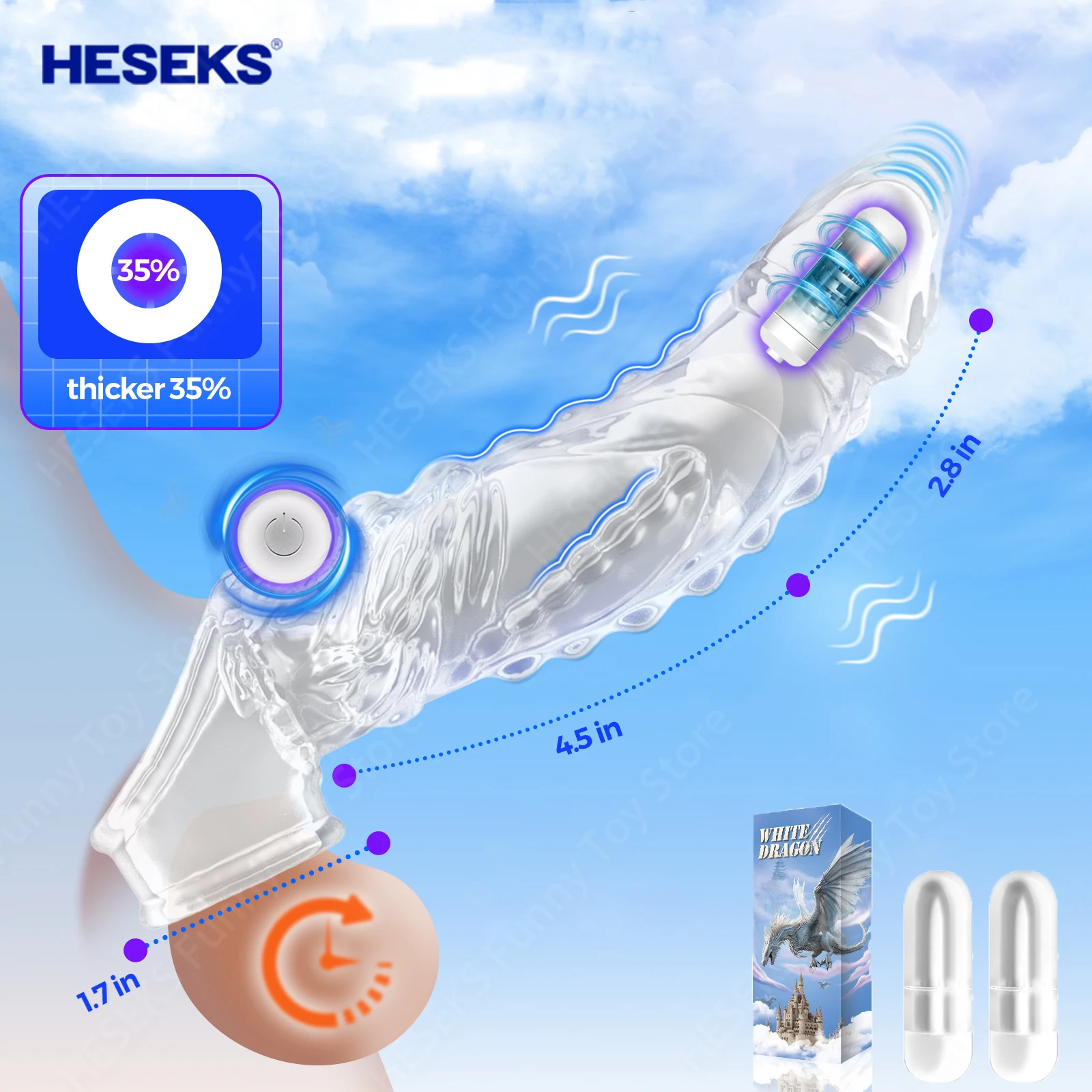 HESEKS Penis Sleeve Extensions Condom Male Enlargement Delay Vibrators Cock Ring Vibrating Penis Extender Cover Sex Toys for Men