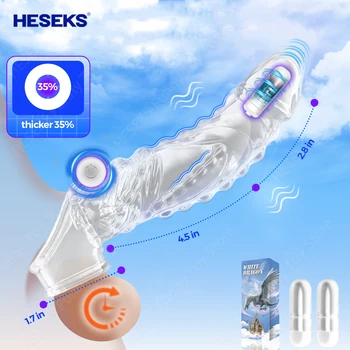 HESEKS Penis Sleeve Extensions Kondom Männliche Vergrößerung Verzögerung Vibratoren Cock Ring Vibrierende Penis Extender Abdeckung Sex Spielzeug für Männer