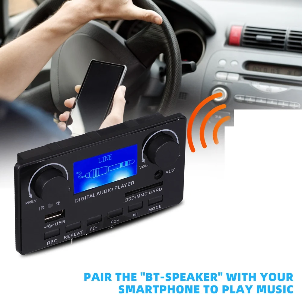 Bluetooth 5.0 MP3 Decoder Board Support Handsfree Recording FM DC 12V MP3 WMA WAV APE FLAC Audio Player for Car