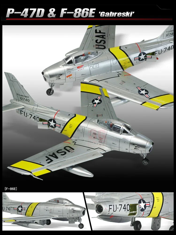 Academy-Kit de modelo de avión ensamblado, P-47D americano y caza de F-86E, 12530, 1/72