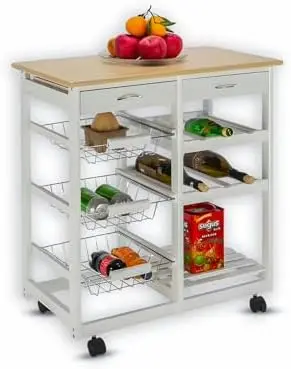 Kitchen Island Cart with Drawers, Lockable Wheels - Rolling Serving Utility Trolley - Mobile Countertop Open Shelf