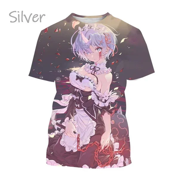 New Re:Zero Rem 3D Printed T-Shirt Personality Trend Anime Short Sleeve Fashion Classic Anime Unisex Street Top