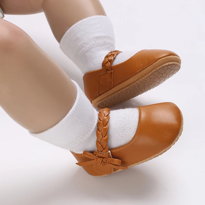 Babymeisjes Mary Jane schoenen met zachte zool, PU-leer en strikdetail, antislip wiegflats voor peuters, schattige babyschoenen