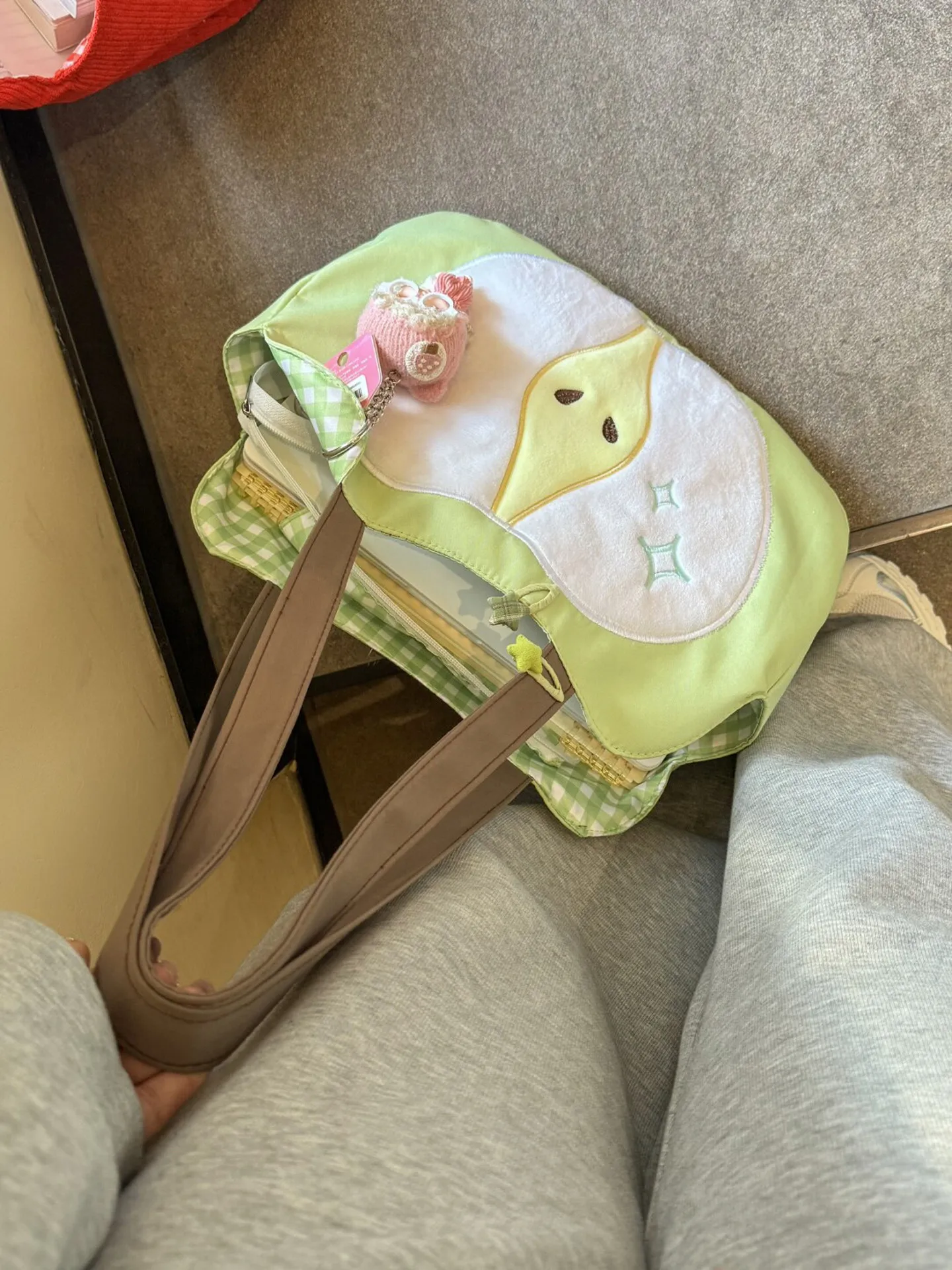 Cartoon Green Apple Portable Shoulder Bag Women's Large-capacity Commuter Versatile Canvas Bags 2026 Spring New Handbag