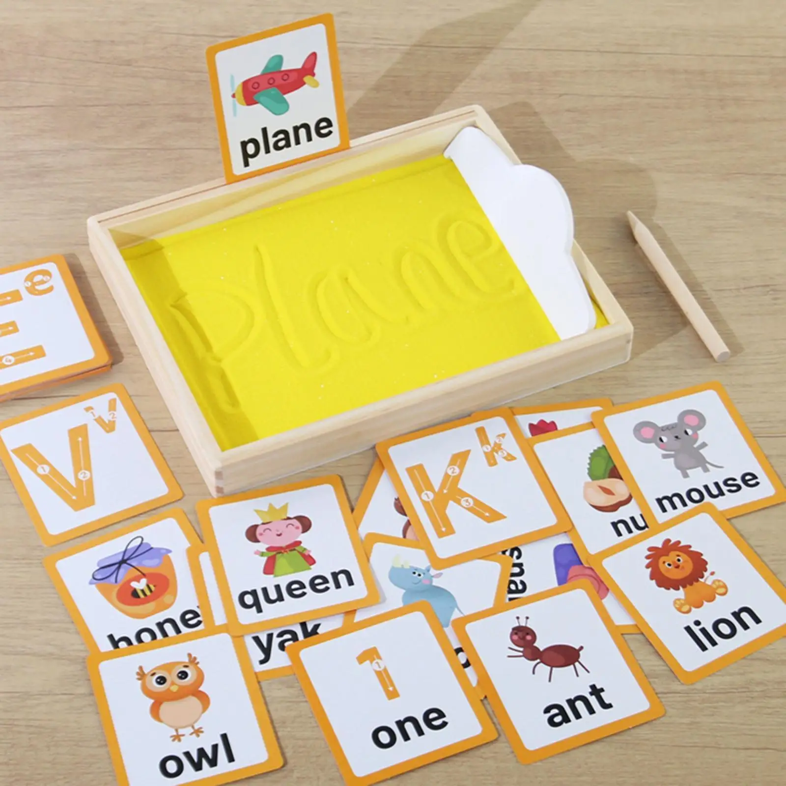 Plateau de sable, jouet éducatif avec stylo en bois, plateaux de sable en bois pour enfants, pour dessiner à l'école, garçons et filles de 3 à 5 ans