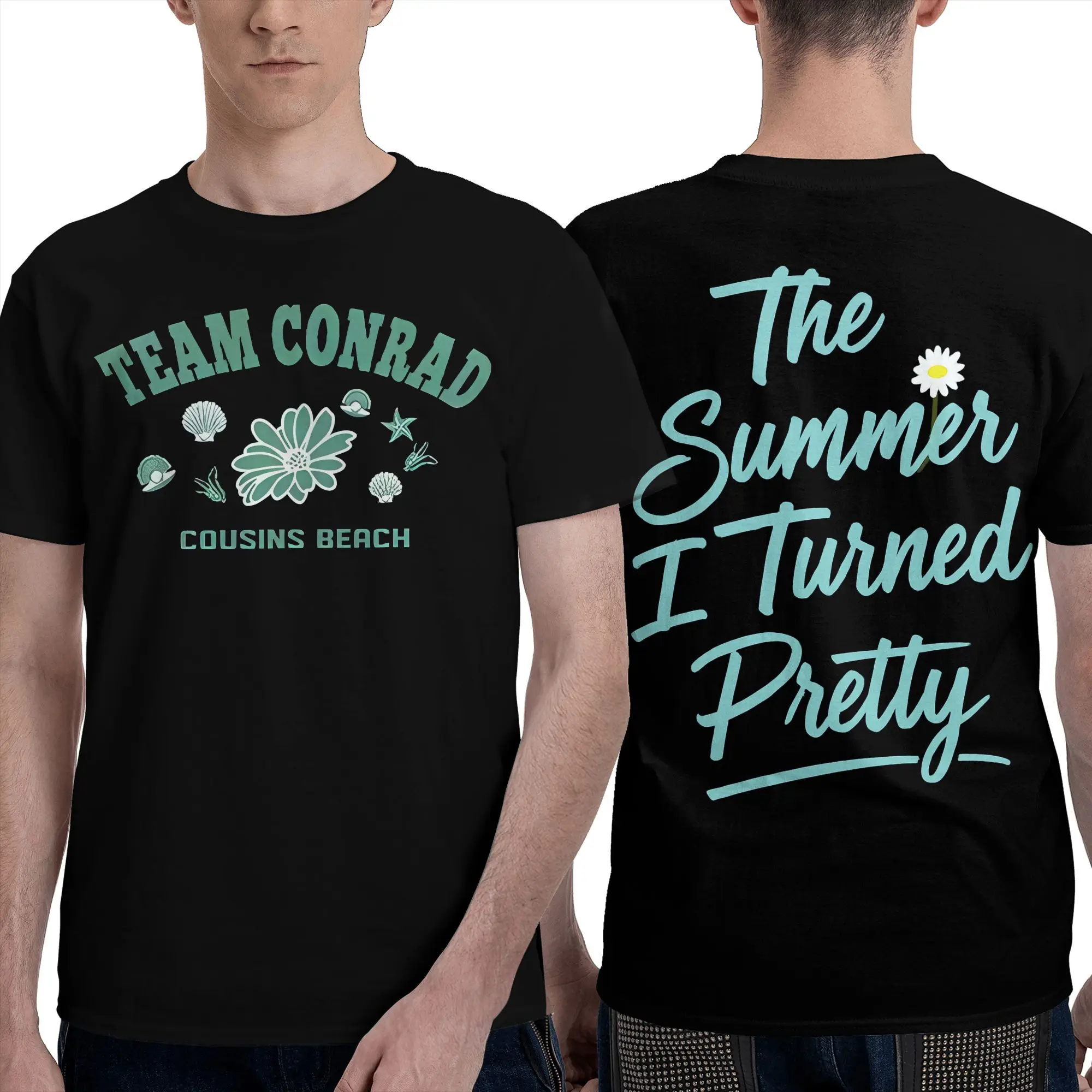 팀 콘래드 여름에 예뻐진 커플용 코튼 티셔츠 비치 티셔츠 O넥 노벨티 티셔츠 오버사이즈 프린트 탑