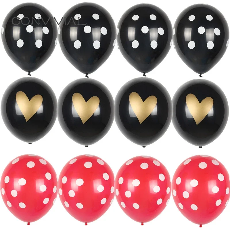 12pcs Ladybug Black Red White Spot Latex Balloons Wave Point Globos Mickey Minnie Birthday Wedding Polka Dot Ballons Party Decor