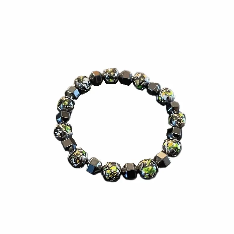 Men Irregular Hematite Spliced Beaded Bracelet, Hip Hop Niche Design, Minimalist Versatile High Sense Fashion Wrist Accessory
