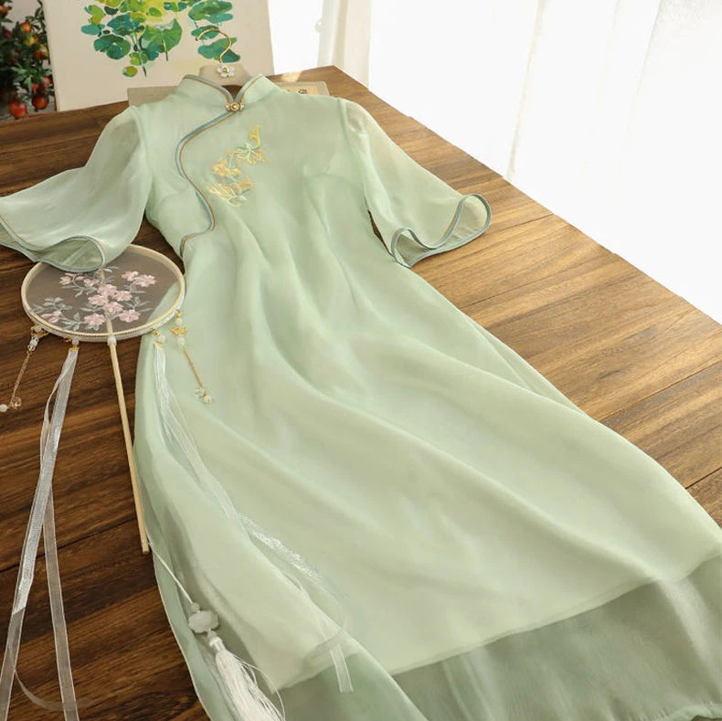 Grande taille femmes été Dr minceur viande couvrant Hanfu amélioré Sle a-ligne jupe Version coréenne coupe ample