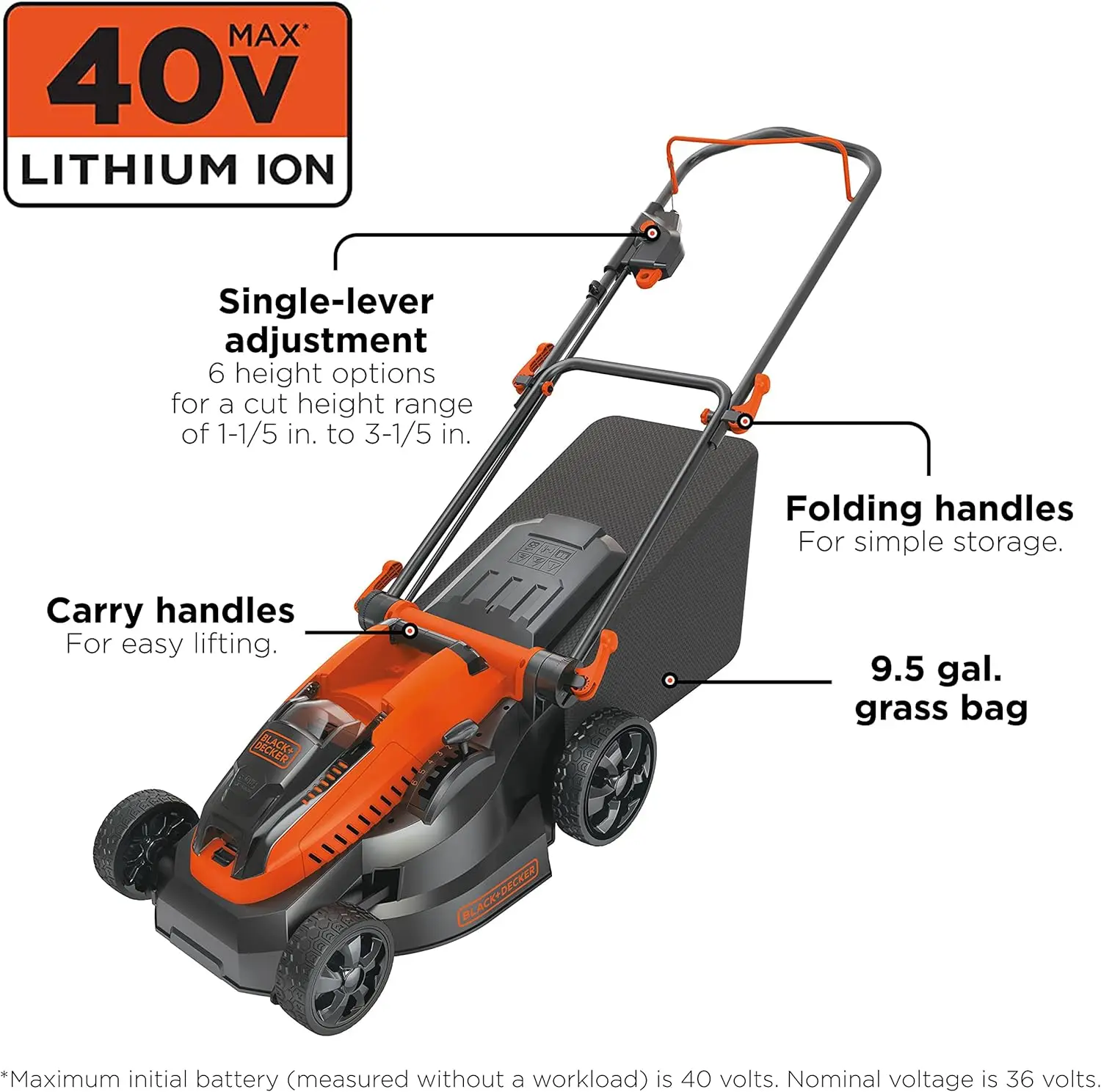 BLACK+DECKER 40V MAX* Cordless Lawn Mower, 16-Inch (CM1640)