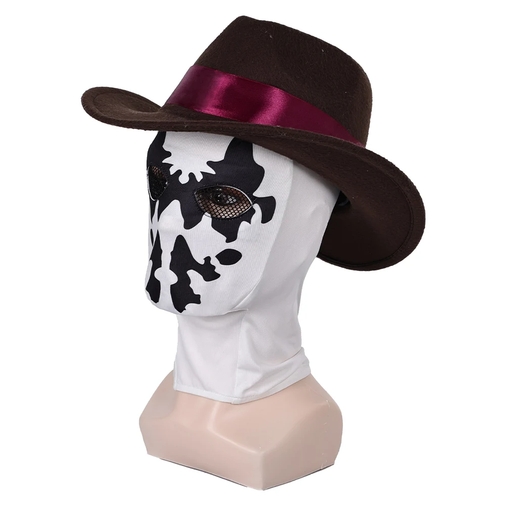 Travestimento Rorschach Cappello Cosplay Maschera Set Gioco OW Accessori per costumi Uomini adulti Gioco di ruolo Cap Velo Halloween Carnevale Vestito Puntelli