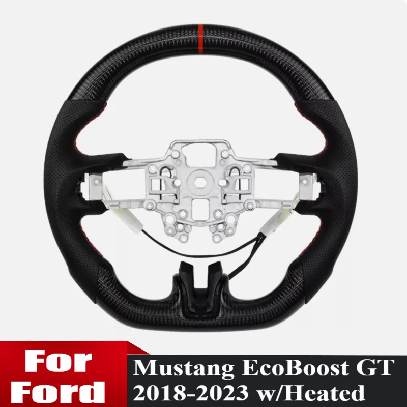 

Carbon Fiber Heated Steering Wheel For Ford Mustang EcoBoost GT 2018-2023 w/Heating Function Car Leather Steering Wheel