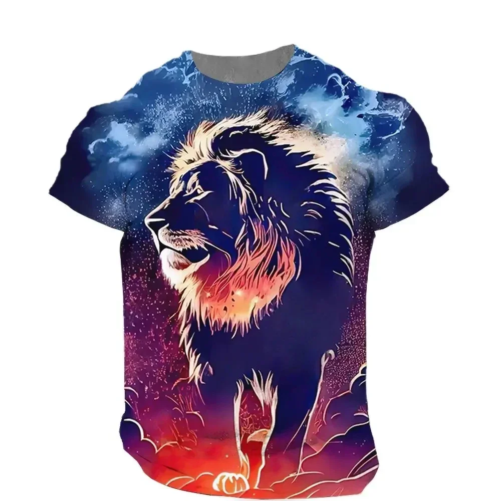 

New Men's T-shirt with Animal Lion Pattern 3D Printed Street Casual Oversized Men's Clothing Fashion Men's Sports T-shirt