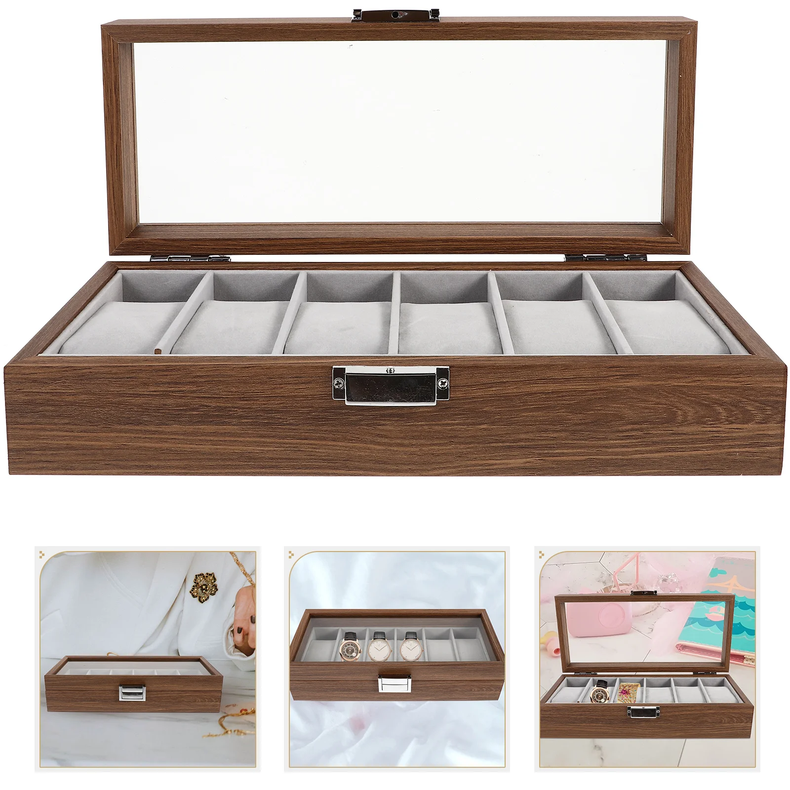 Six Slots Walnut Wood Grain Watch Storage Box Display Case Jewelry ganizer Holder Dustproof Container Practical Watch Case For