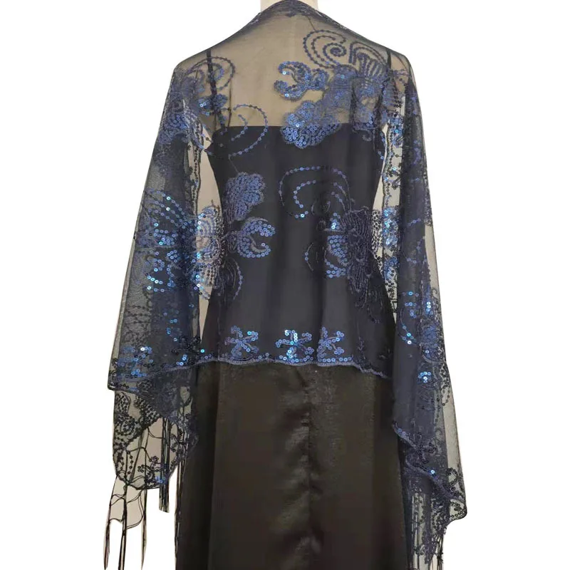 Chal elegante de lentejuelas de malla brillante para mujer, vestido de noche con flecos, chal de dama de honor nupcial, Boleros, envolturas para