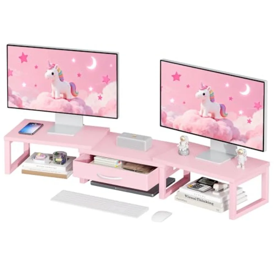 

Desk Organizers and Accessories Dual Monitor Stand Riser with Drawer Computer Monitor Stand Adjustable Desk Shelf for PC Laptop