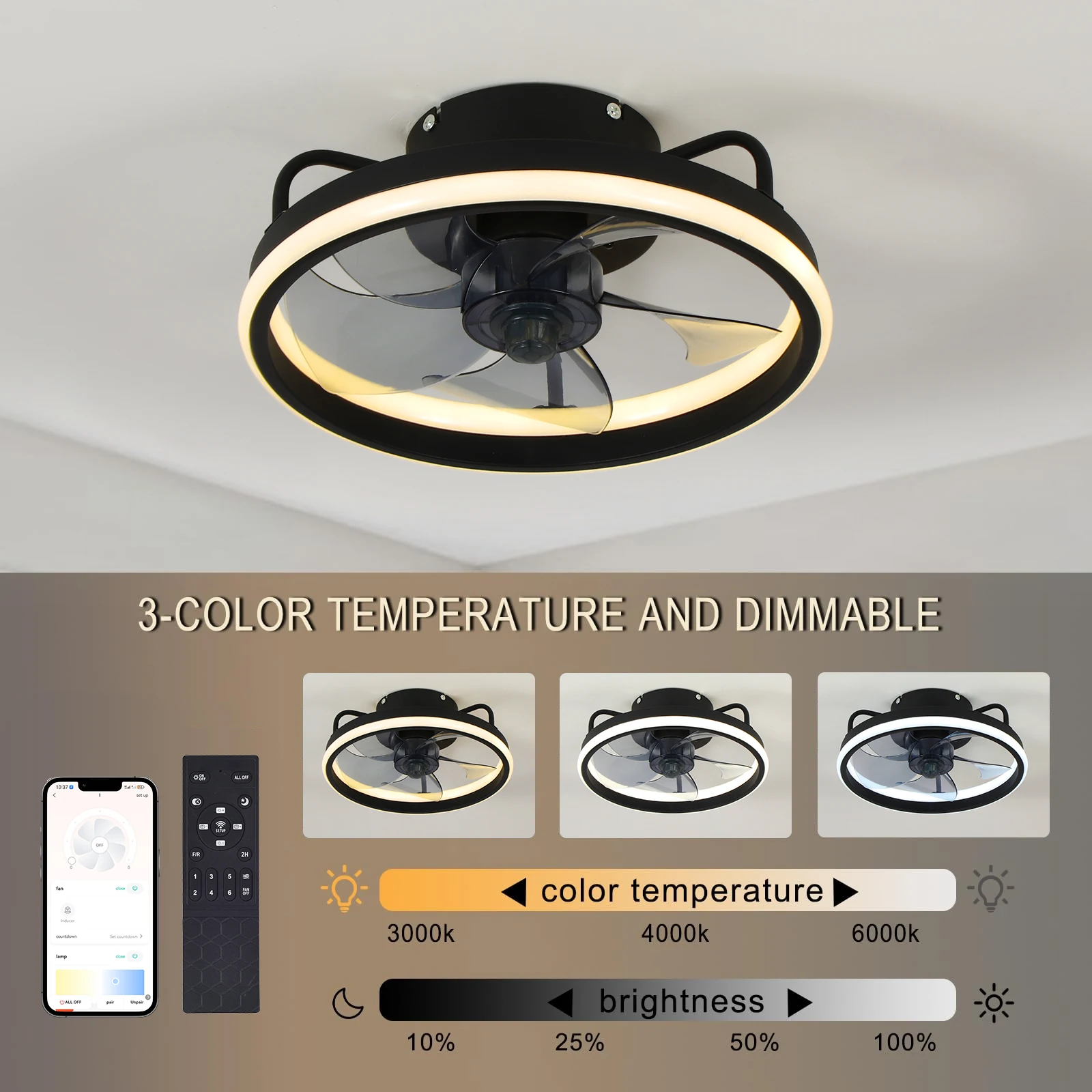 

Modern LED Ceiling Fan Light DC Motor 6 Speed ​​Timer Fan Low Floor Attic Remote Control Decorative Fan Light