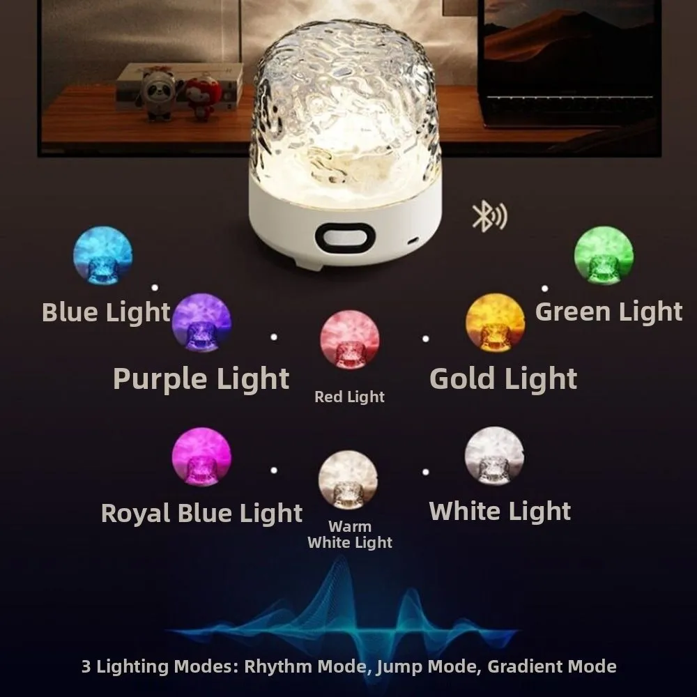 16 Colors Shower Light with Bluetooth Speaker Dynamic Water Ripple Remote Control Ocean Wave Projector Light Touch Control