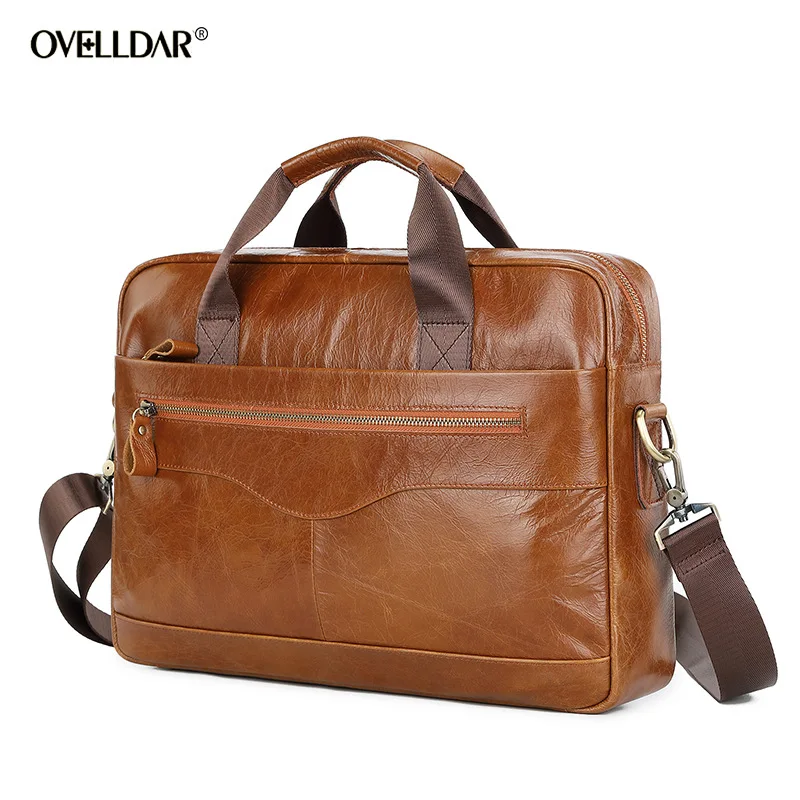 

New Men Cow Leather Briefcase Men's Messenger Bag Vintage Laptop Bag Document Male Shoulder Bag Office Handbag For Men