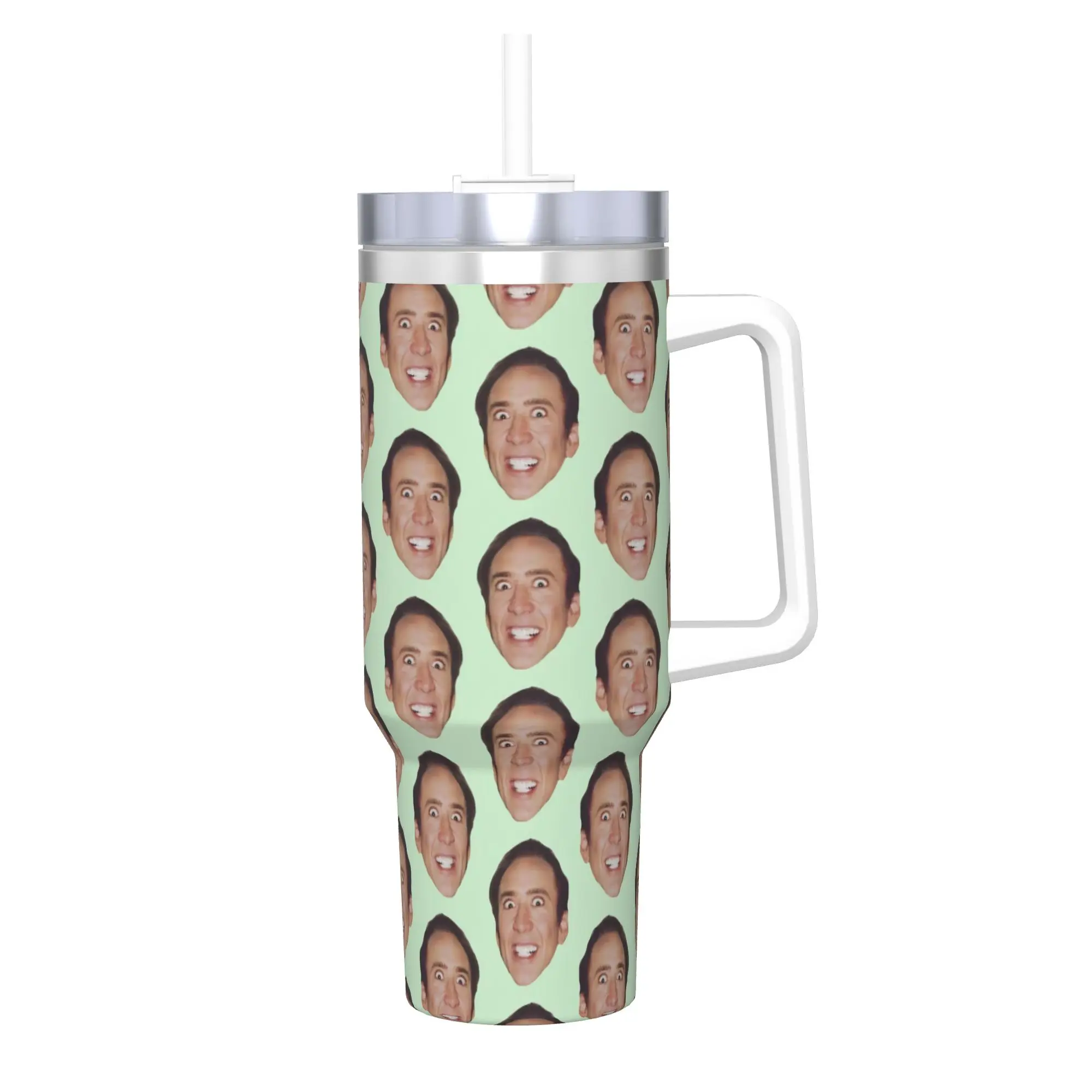 Nicolas Cage Tumbler With Straw  Stainless Steel Mug Cups Double Wall Vacuum Insulated for Cold Or Hot 40oz
