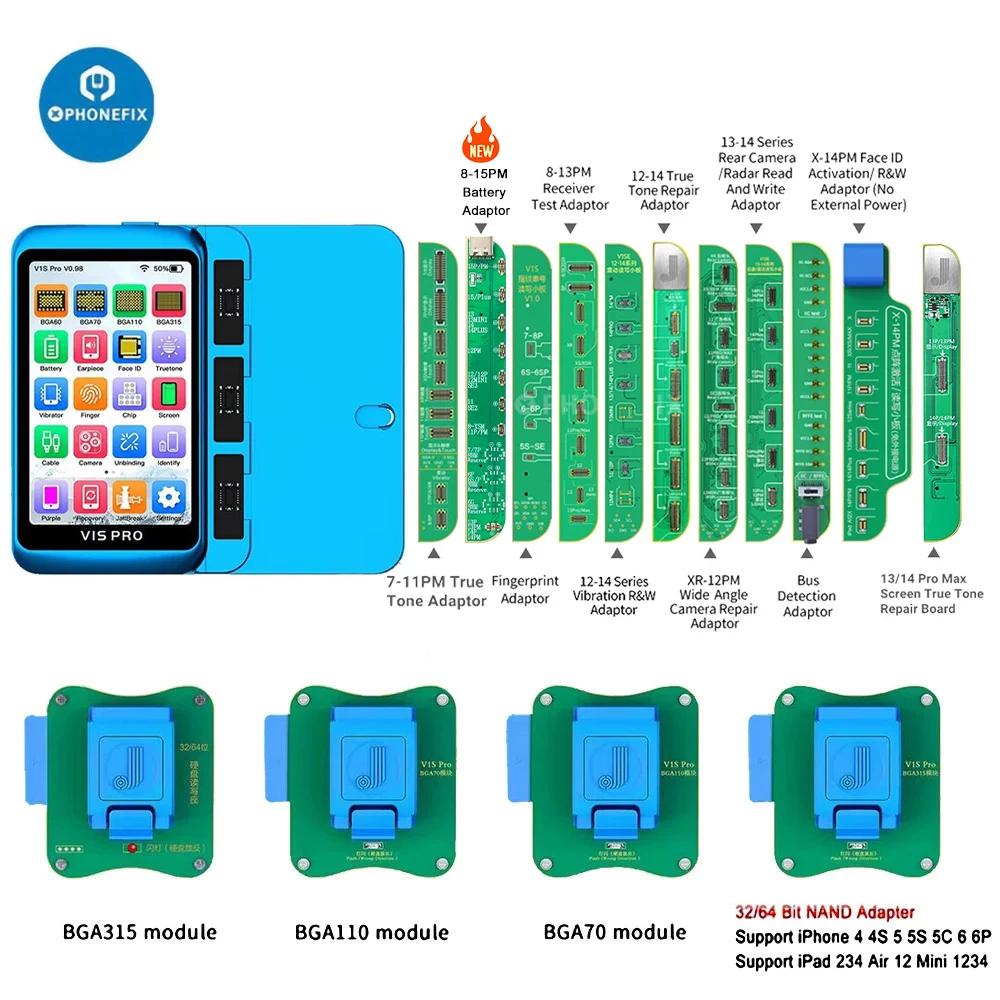 Jcid jc V1s Pro Nand Flash Leitura e Gravação da Tela da Câmera Traseira True Tone Face id Reparo da Bateria Bga70 Bga110 Bga315