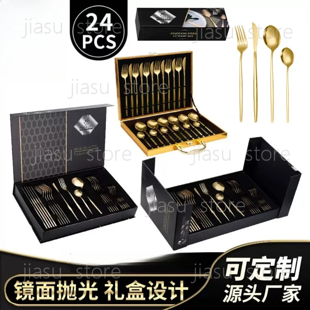 

24 Piece Stainless Steel Cutlery Set, Portuguese Style Flatware Set for Home, Knife Fork Spoon Gift Box