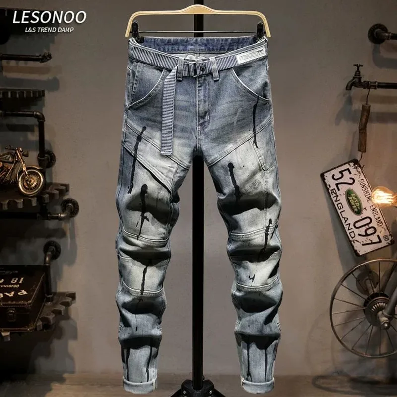 

Autumn and Spring Style Trendy American Vintage Straight Leg Denim Pants for Men Sports Comfortable Elastic High Quality Jeans
