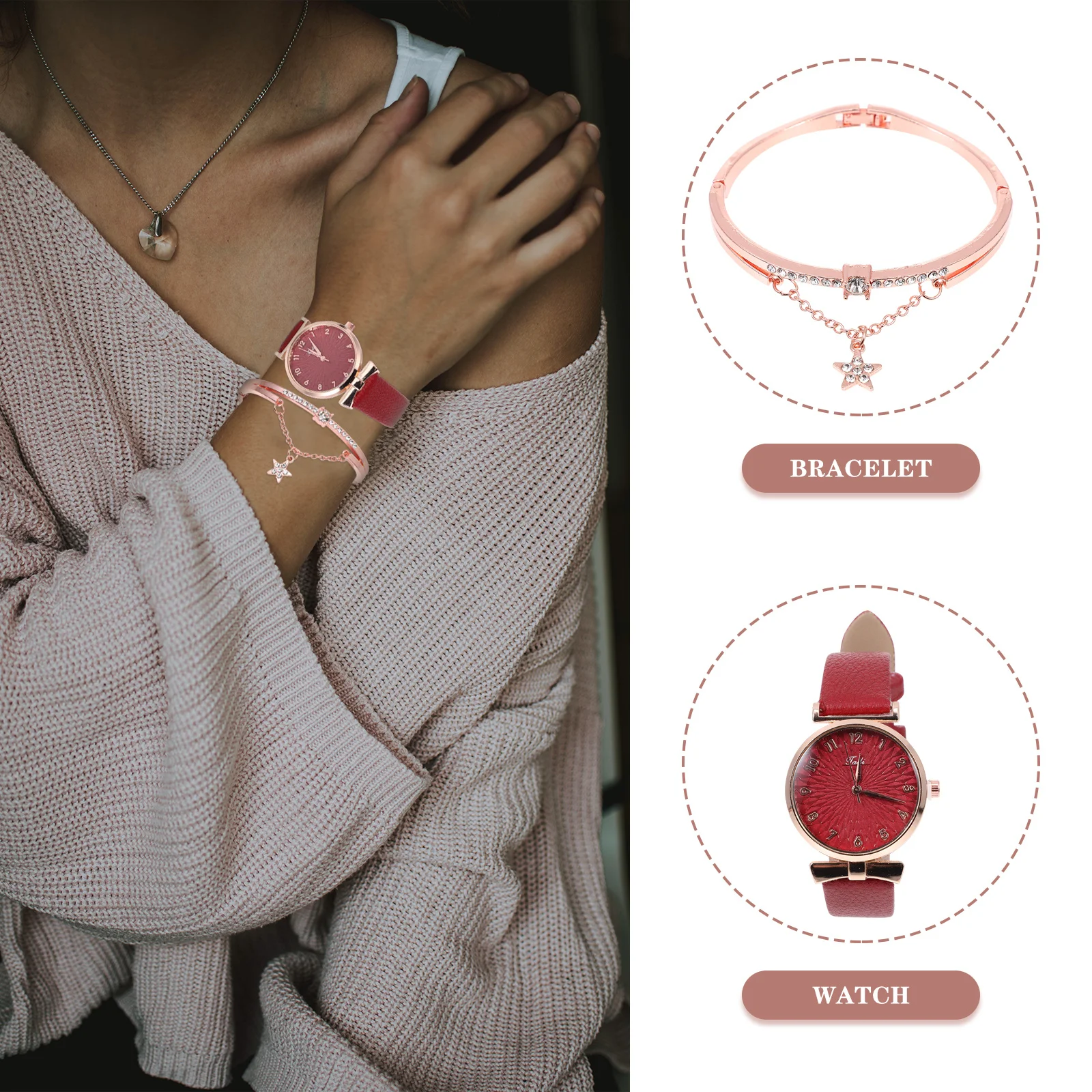 

Quartz Watch Bracelet Set Dial Bangle Women Ladies Watches Band Charms for Fashion