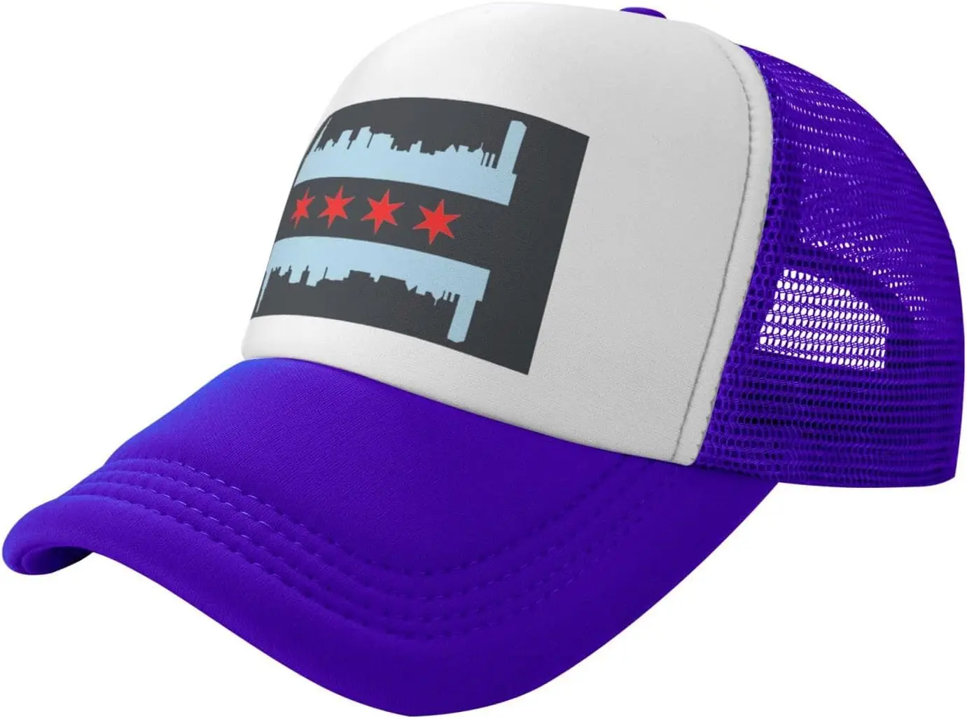 Chicago Flag Skyline Unisex Adjustable Outdoor Adult Mesh Baseball Hat Funny Truck Hat Summer Sandwich Hat for Sun Protection