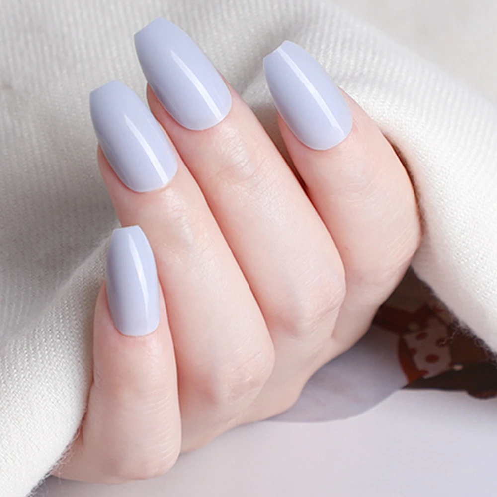 

24Pcs Shiny Grey Press On Fake Nails With Jelly Glue Short Stiletto Artificial False Nails Full Cover Finger Tips Manicure Tool