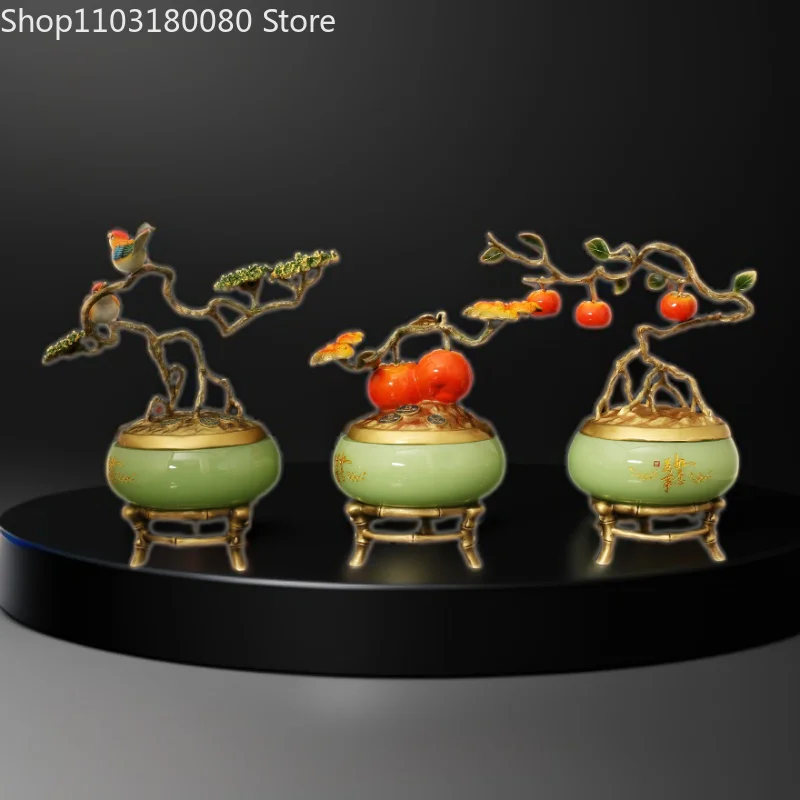 29cm Copper brass Color painted Persimmon ruyi Treasure bowl Statue Chinese Lucky Fengshui decor Large size