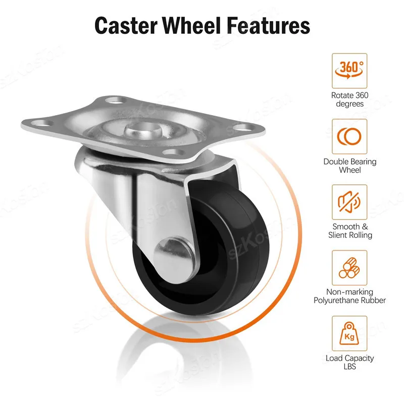 1/2 inch PVC Furniture Casters Wear Resistant Mute Universal Heavy Trolley Wheels 360 Degrees Swivel Castor Accessory