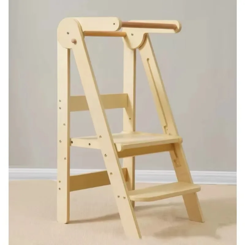Foldable Wooden Toddler Learning Tower · Baby Step Stool, Safe Height Platform for Kids Hand Washing & Daily Activity Learning