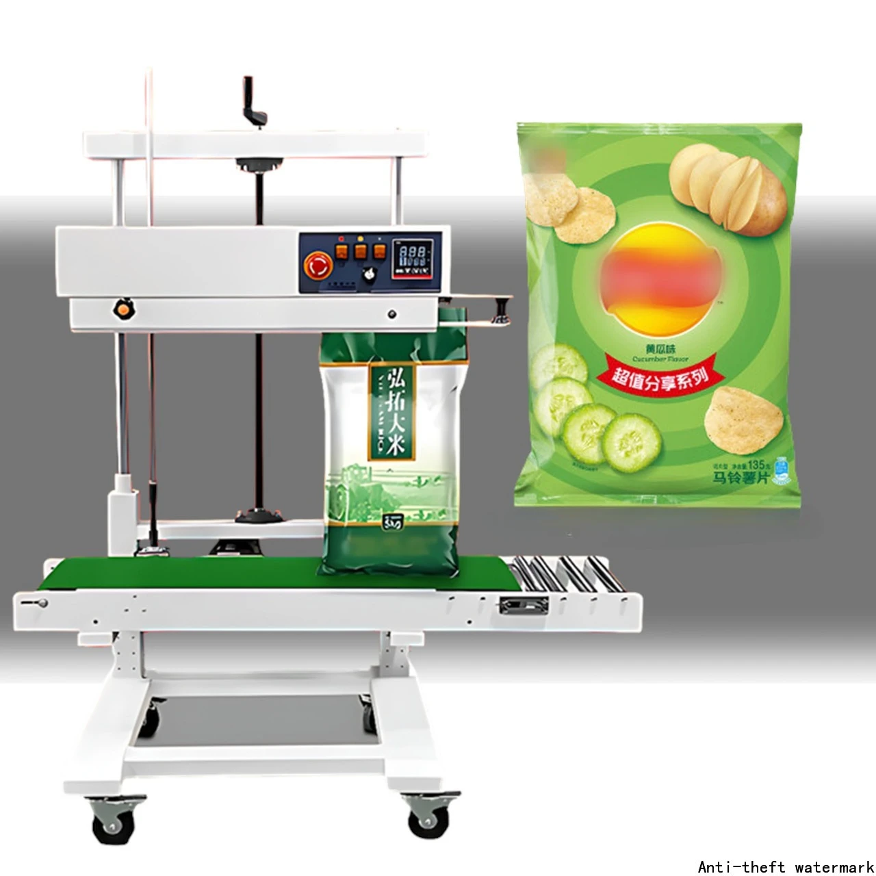 2026 - Fully automatic continuous sealing machine with date printing function, equipped with an industrial inkjet printer.